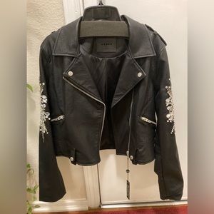Bedazzled Sleeve Faux Leather Jacket